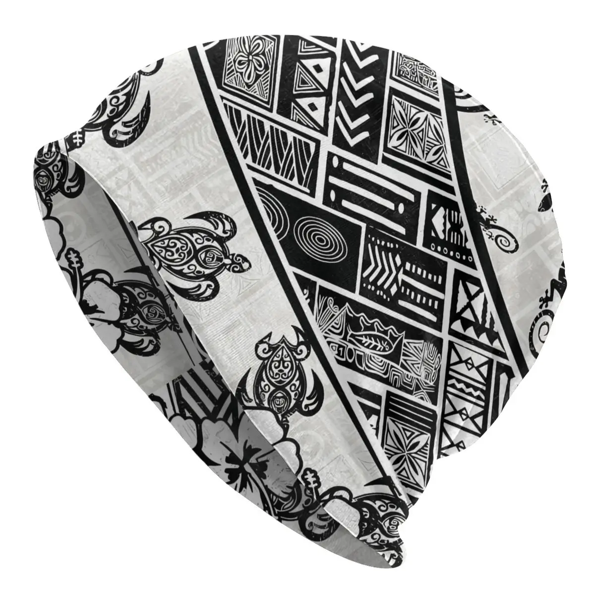 

Black And White Polynesian Tribal Distressed Thin Bonnet Homme Outdoor Samoan Skullies Beanies Caps Creative Hats