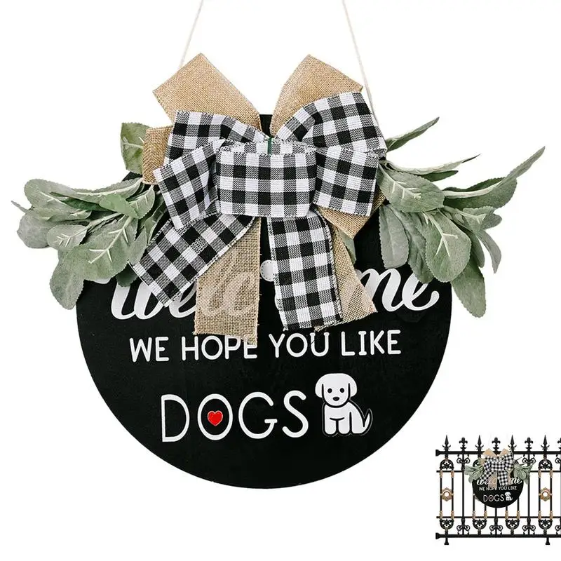 

Front Door Sign Wooden Hung Wall Decor Rustic Welcome Wreaths With Stapled Greenery And Plaid Bow Round Wooden Hung Sign