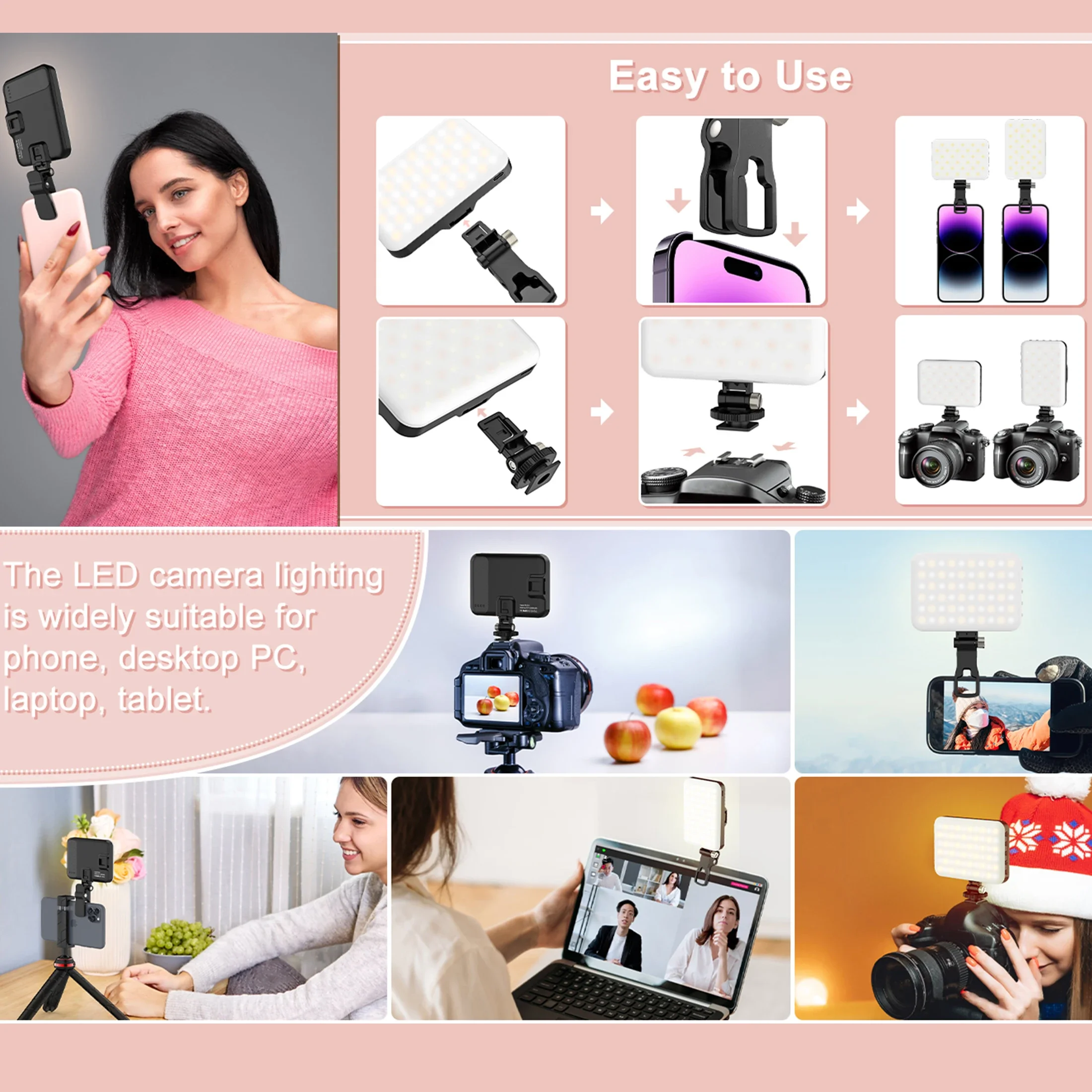 Clip-on Selfie LED Light, 120 Rechargeable Photography LEDs & 3 Customized Lighting Modes, 2000mAh Portable Clip-on Video Light For Laptop, IPad, IPhone MUMU - View #4