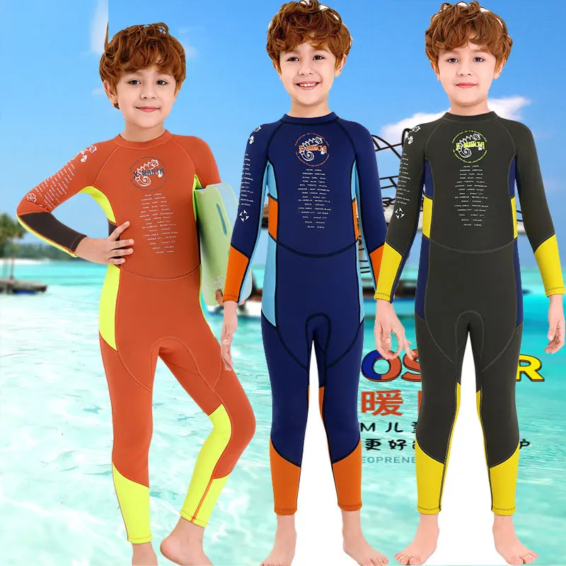 

Children's warm swimsuit 2.5MM one-piece wetsuit boy's long-sleeved snorkeling and surfing jellyfish sunblock swimsuit