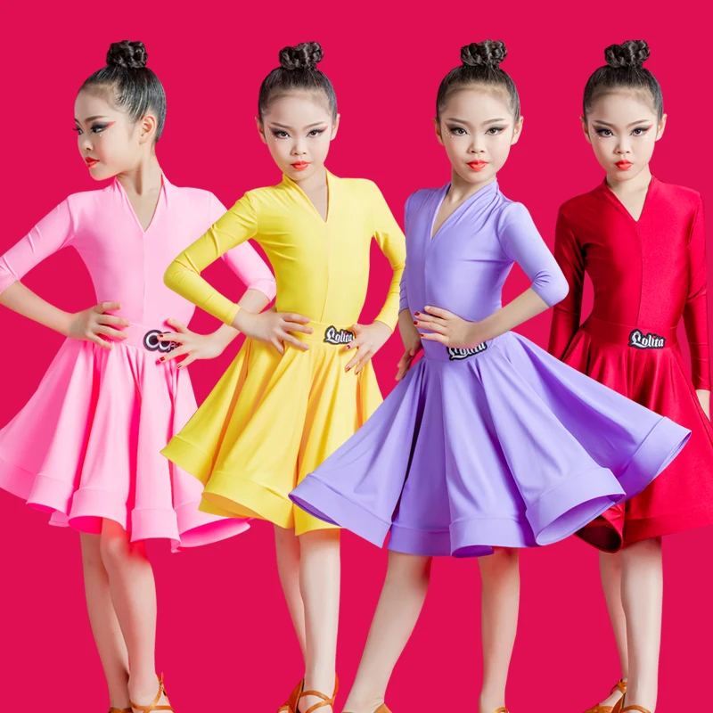

New Style Latin Dance Children's Competition Uniform for Girls To Perform Professional Big Skirt Grading Uniform for Art Examina