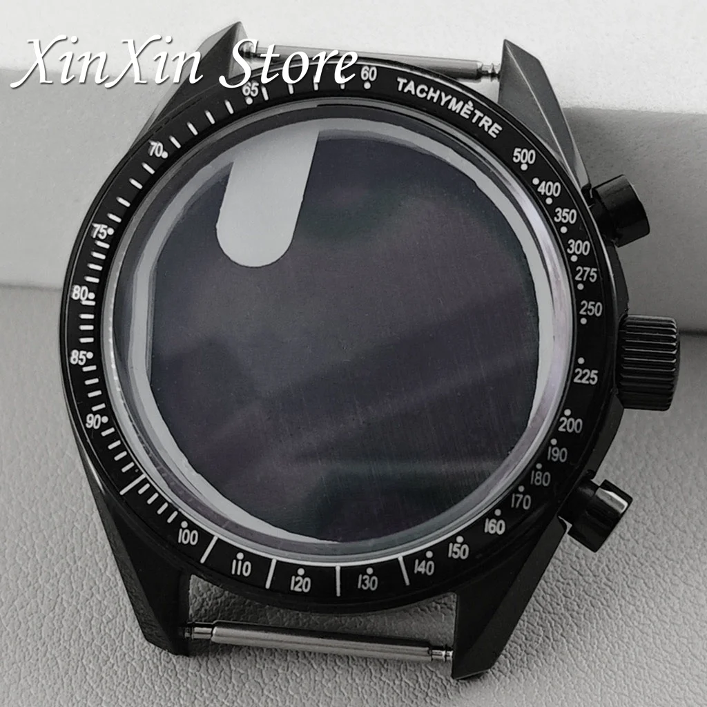 Elegant Black Bezel 39.7mm Metal Watch Case Chronograph with 20mm Strap and Watch Box