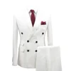 2 Pieces White Men's Slim Fit Suit Double Breasted Peak Lapel Blazer Solid Color Formal Dress for Wedding/Business Party Prom 2