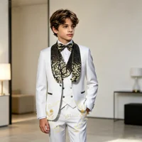 Costume de Cérémonie Bleu Marine pour Garçon – Smoking Enfant pour Mariage, Fête, Bal de Promo – Coupe Slim, Un Bouton, Revers Floral – Ensemble 3 Pièces 2