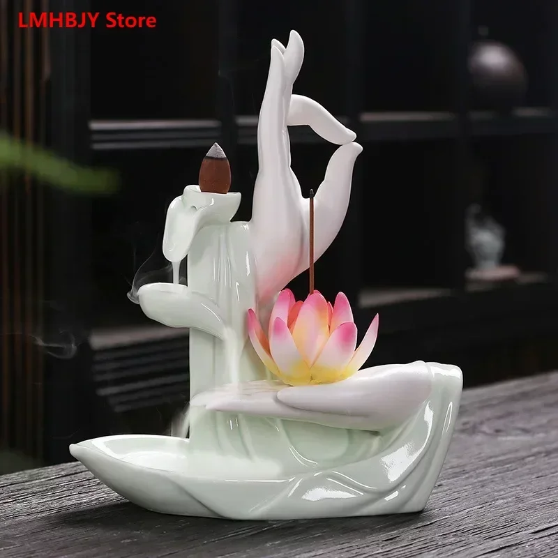 

Creative Celadon Buddha Hand Lotus Aromatherapy Stove Backflow Incense Stove Home Decoration