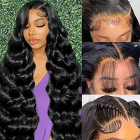 Perruques frontales en dentelle HD transparente 13x6, cheveux humains brésiliens, ondulées, longueur 46 pouces, densité 200, pré-épilées avec baby hair 2