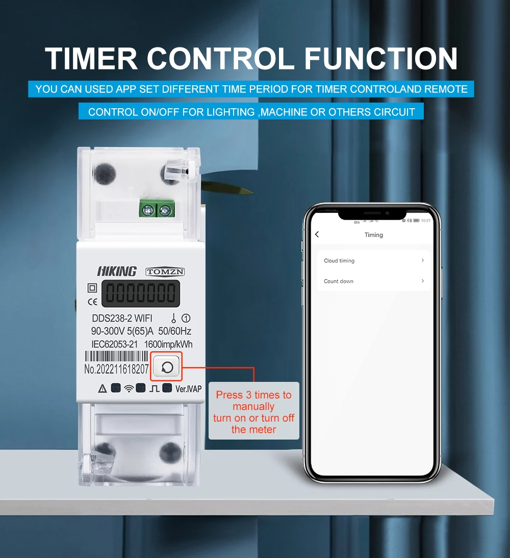 Single Phase 65A Din Rail WIFI Smart Energy Meter timer Power Consumption Monito