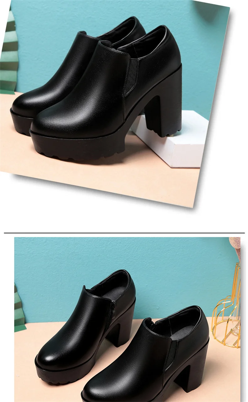 Comfortable Thick Bottom Deep Mouth Soft Leather Shoes 2024 Spring Block High Heels Single Shoes for Office Model Dance