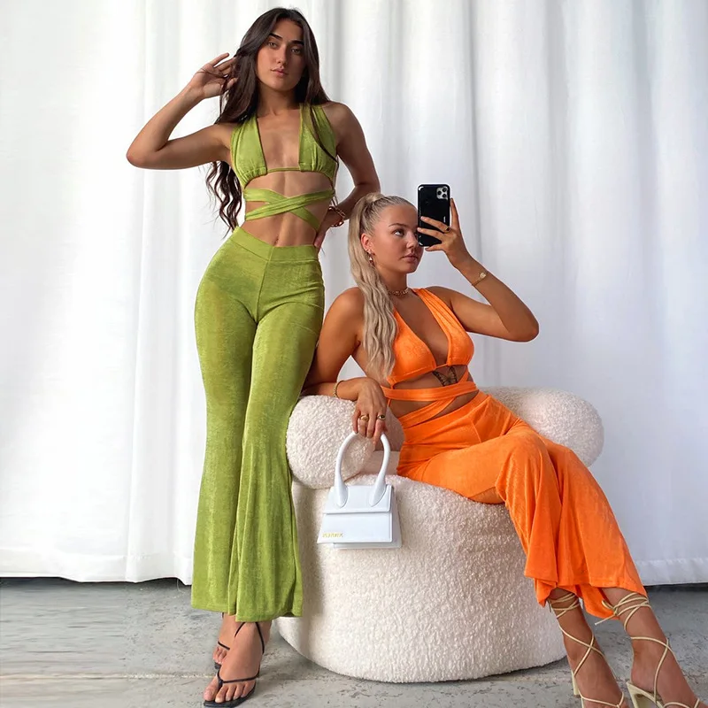 

2022 Summer New Women's INS Style New Sexy Hollow Vest Fashion Slim Pants Suit
