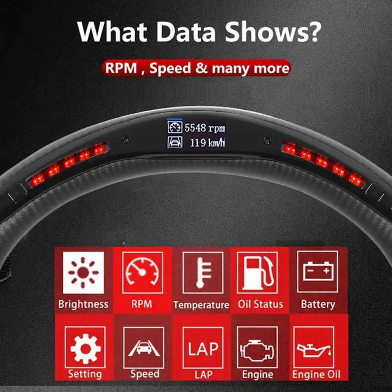 매트 탄소 섬유 LED 디스플레이 시프트 스티어링 휠 닷지 Ram 1500 2019 +