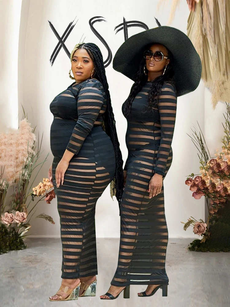 Black Dress for Women Spring See Through Dress Transparent Lace Ladies Plus Size Sexy Long Dress Wholesale Dropshipping
