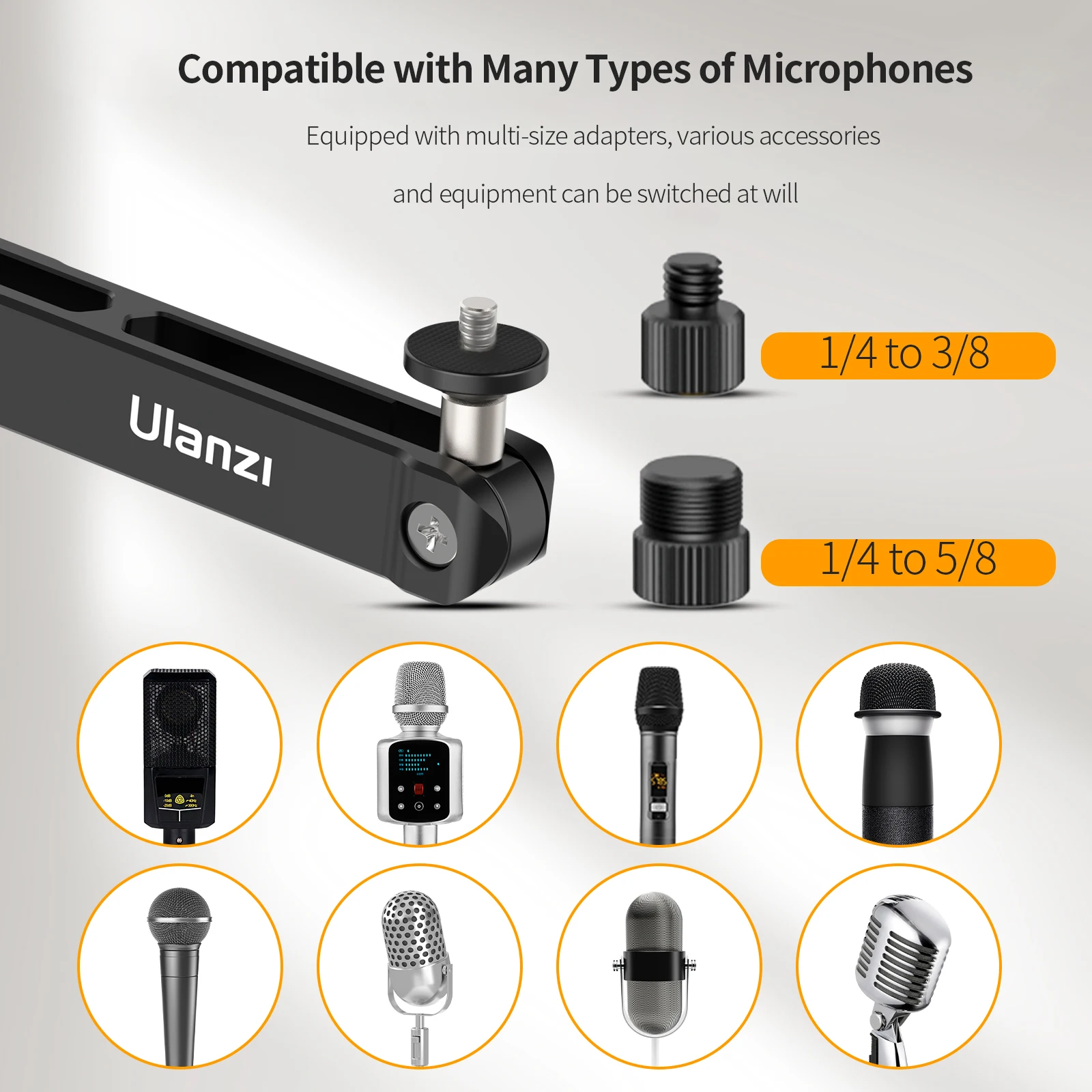 Microphone Stand Ulanzi Upgraded LS26 Low Level Microphone Stand with Adjustable Clamp Clip Desktop Mic Boom Arm Support Multi-angle Adjustment