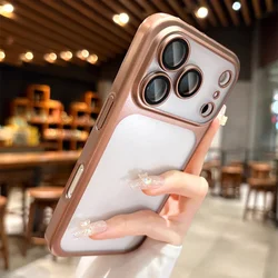Sleek Translucent Frosted Phone Case with Matte Glass Lens Protector - iPhone 15 (Gold)