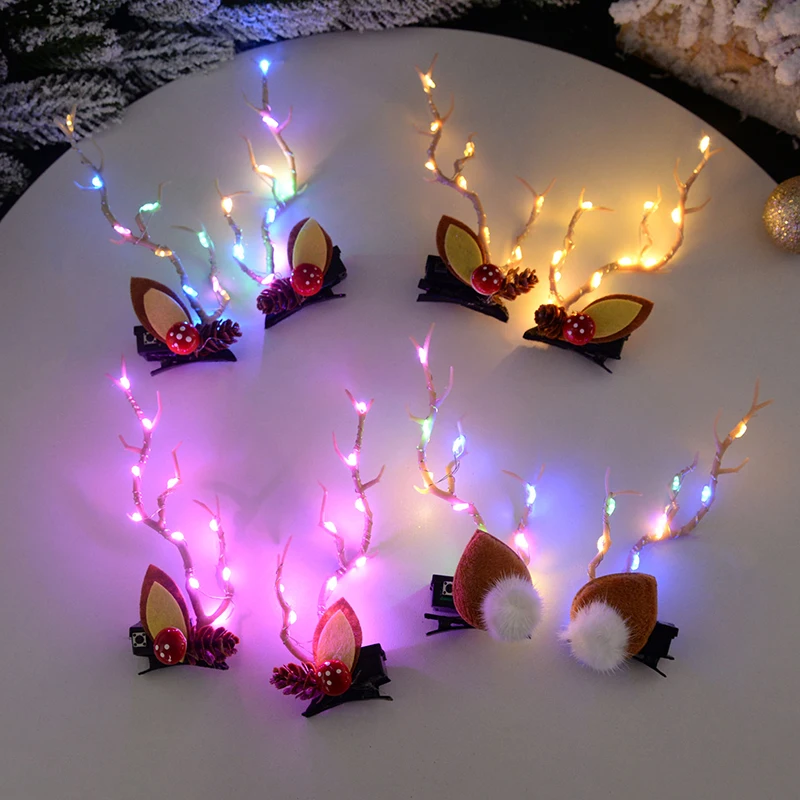 Christmas LED Antler Hair Band Light Cute Elk Hairpin Hair Clip Women Girls Glowing Headwear Xmas Accessories Navidad Decor