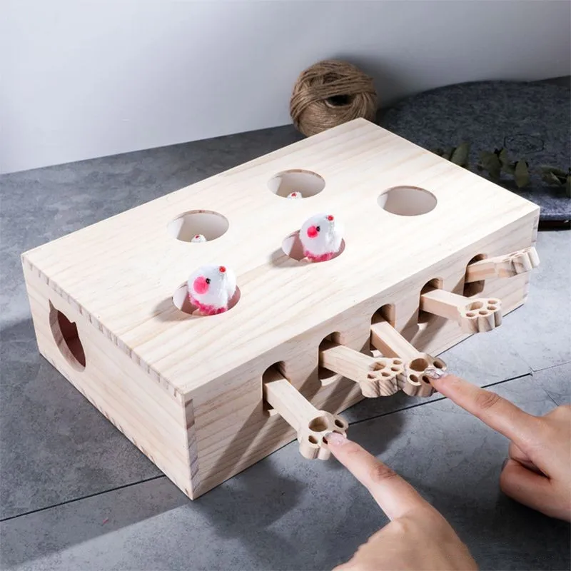 

2023 Cat Hit Gophers Cat Hunt Toy with Scratcher Catch Mouse Game Wooden Interactive Maze Pet Hit Hamster Kitten Tease Toy