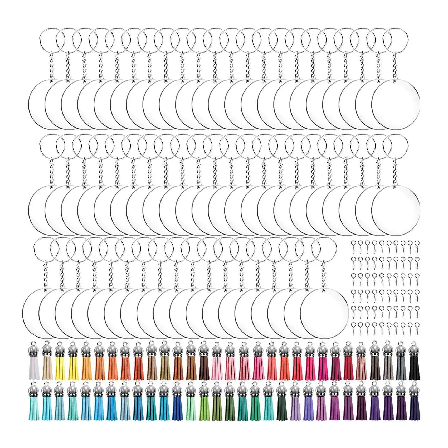 

300 Pcs Acrylic Keyring Blanks T els Set, with T els Key Ring with Chain Jump Rings and Screw Eye Pins for DIY Craft