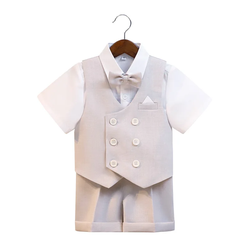 Boys Summer Wedding Suit Set - 5 Piece Dress Outfit With Ring Holder - View #13