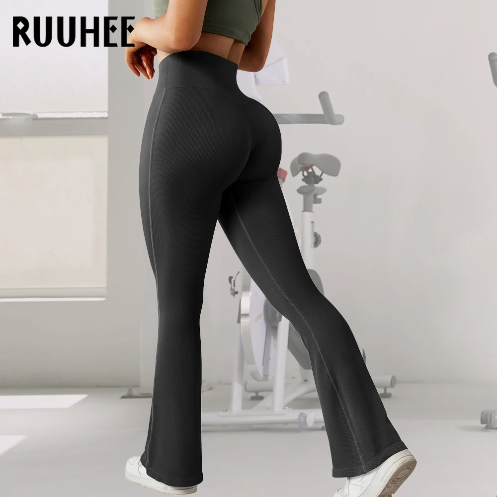 RUUHEE Seamless Ribbed Leggings Women Flared Leggings For Fitness Butt Lifting Push Up High Waist Flared Pants sports leggings sports pants