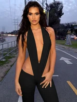 kliou Waistless Stunning Women Jumpsuits Hipster Solid Deep V-neck Backless Skinny Chic Cut Out Overalls Mujer Midnight Clubwear - Image 2