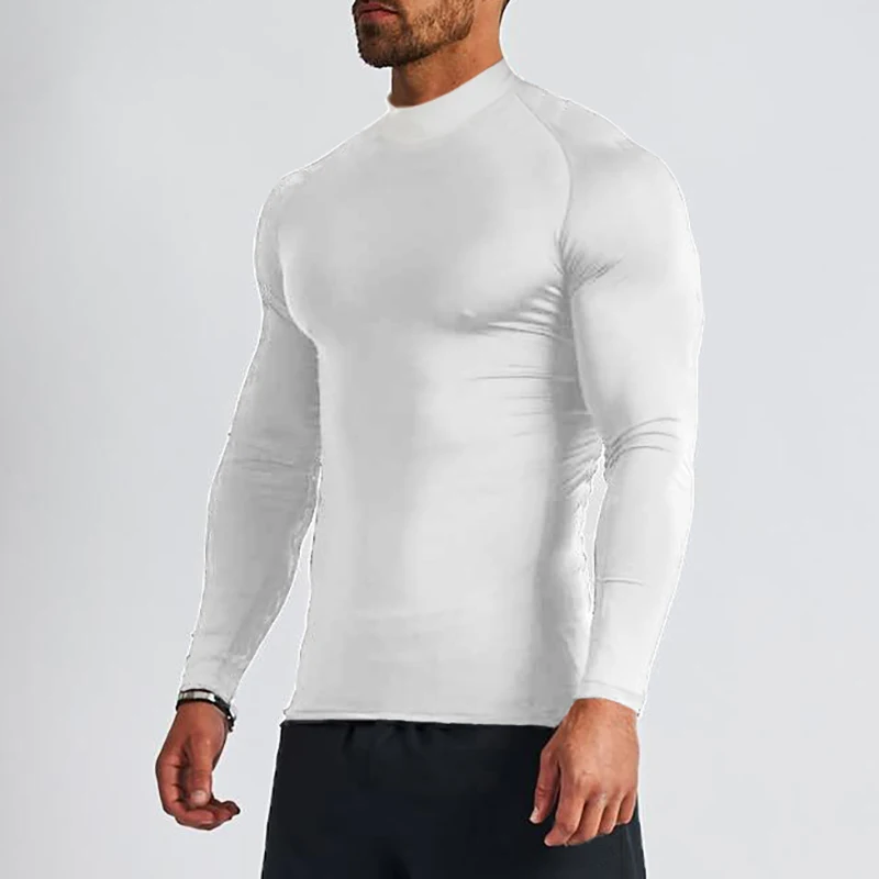 Turtleneck Compression Shirt Men Long Sleeve Gym Clothing Autumn Tight  Fitness T Shirt Quick Dry Bodybuilding T-Shirt Muscle Tee