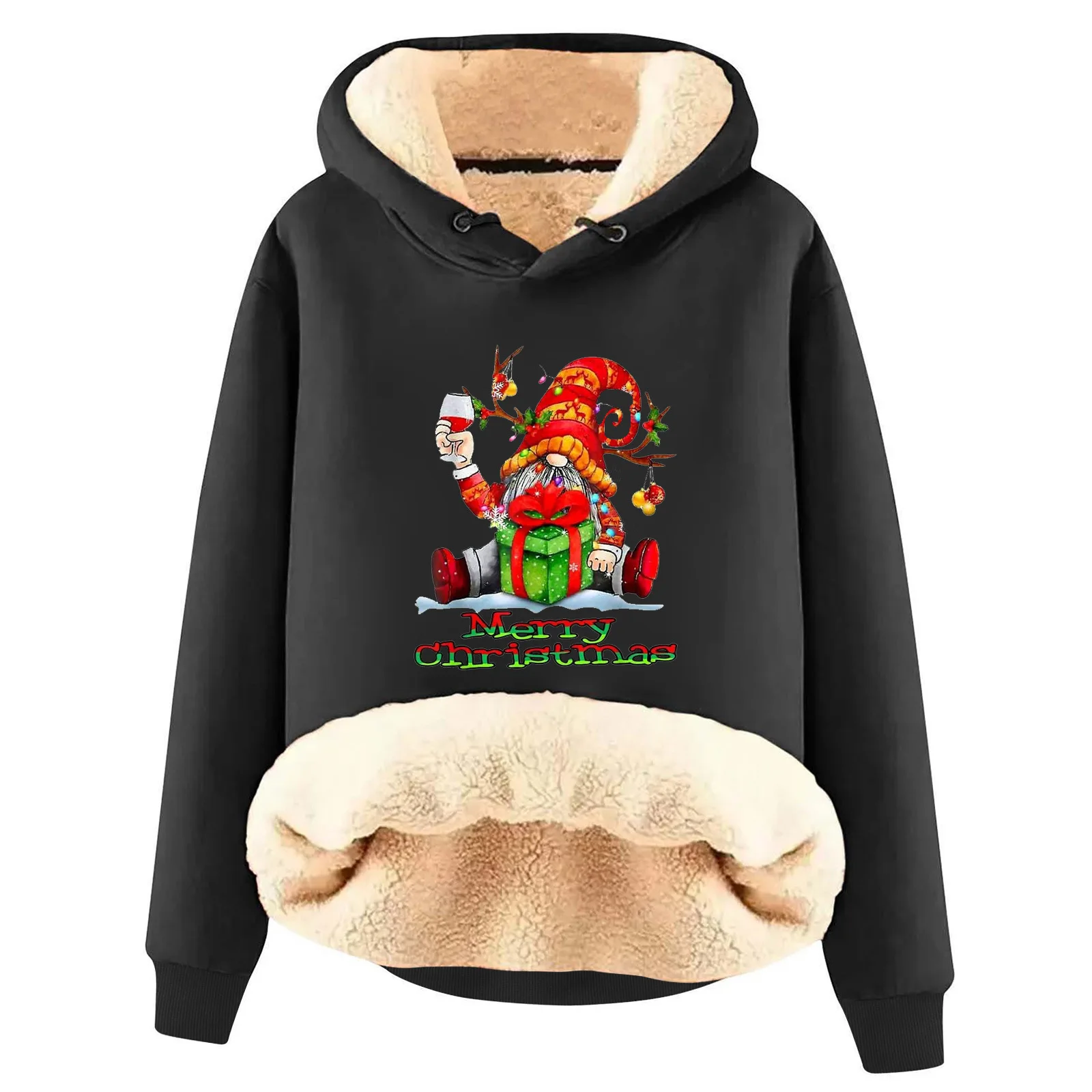 

Christmas Women's Hoodies Long Sleeve Thick Fleece Sweatshirt Ladies Winter Warm Pullover Tops with Pocket XJ10