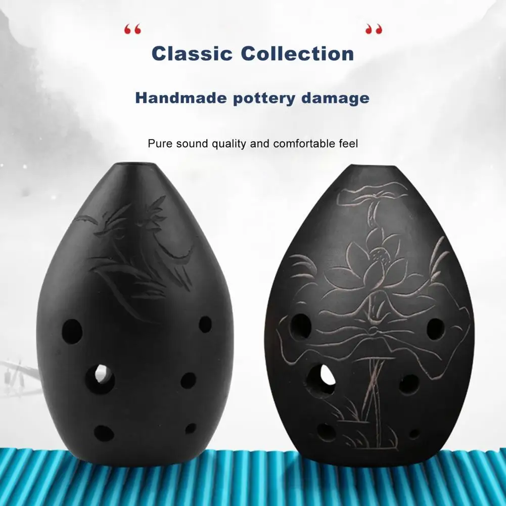 Vintage Lotus Print Kids Ocarina Xun 8 Holes C Tone Clay Professional Chinese Flute Ocarina Beginner