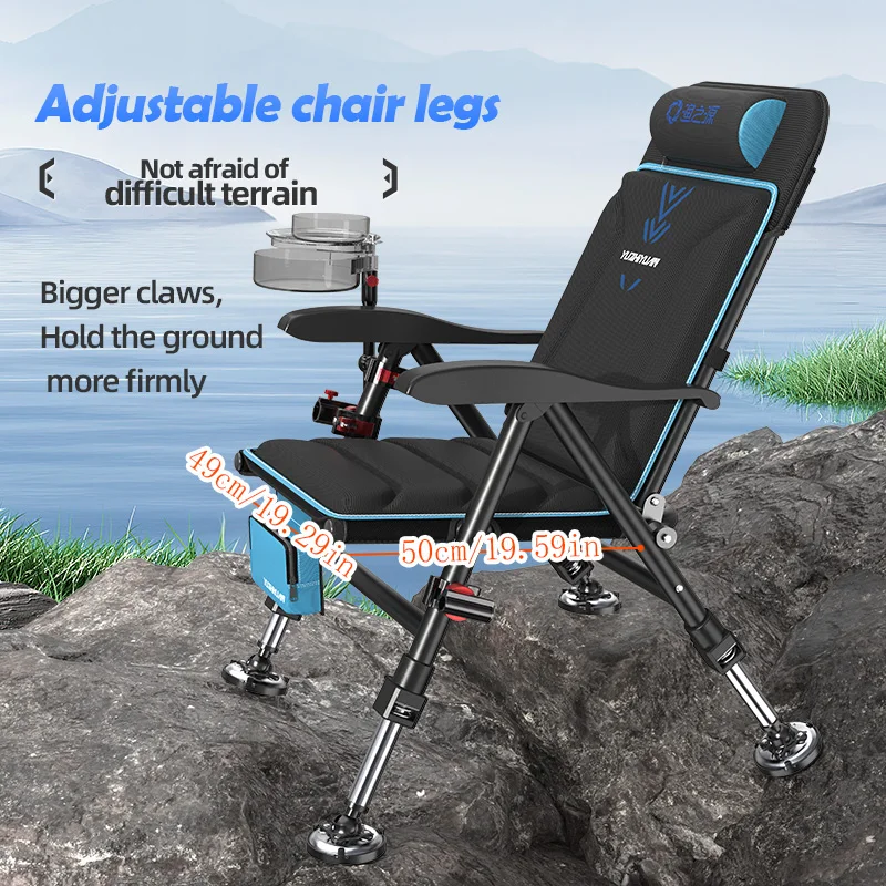 Chaise pêche pliante confortable avec pieds télescopiques légère pour activités extérieures