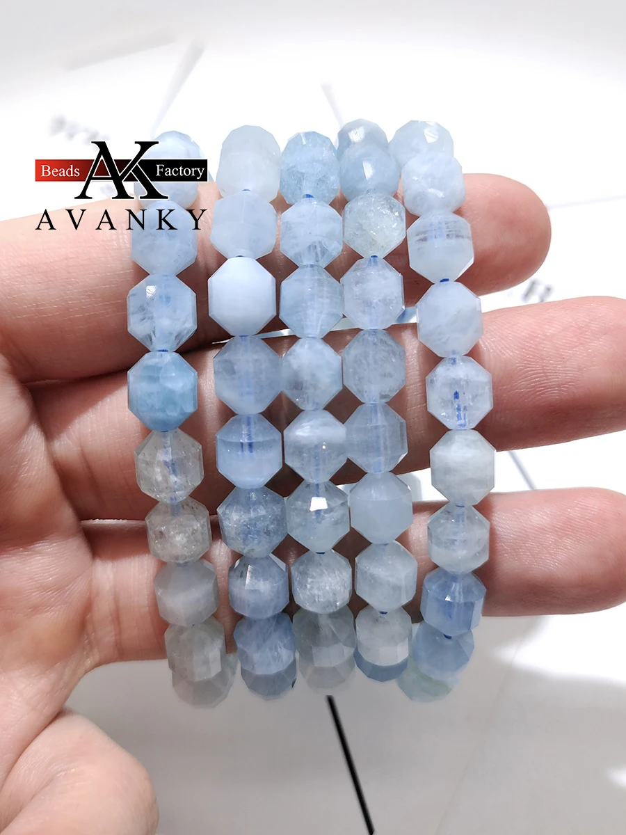 Natural Faceted Aquamarine Passepartout Single Lap Necklace For Women Girl Birthday Gift Fresh Bracelets Fashion Jewelry 7mm