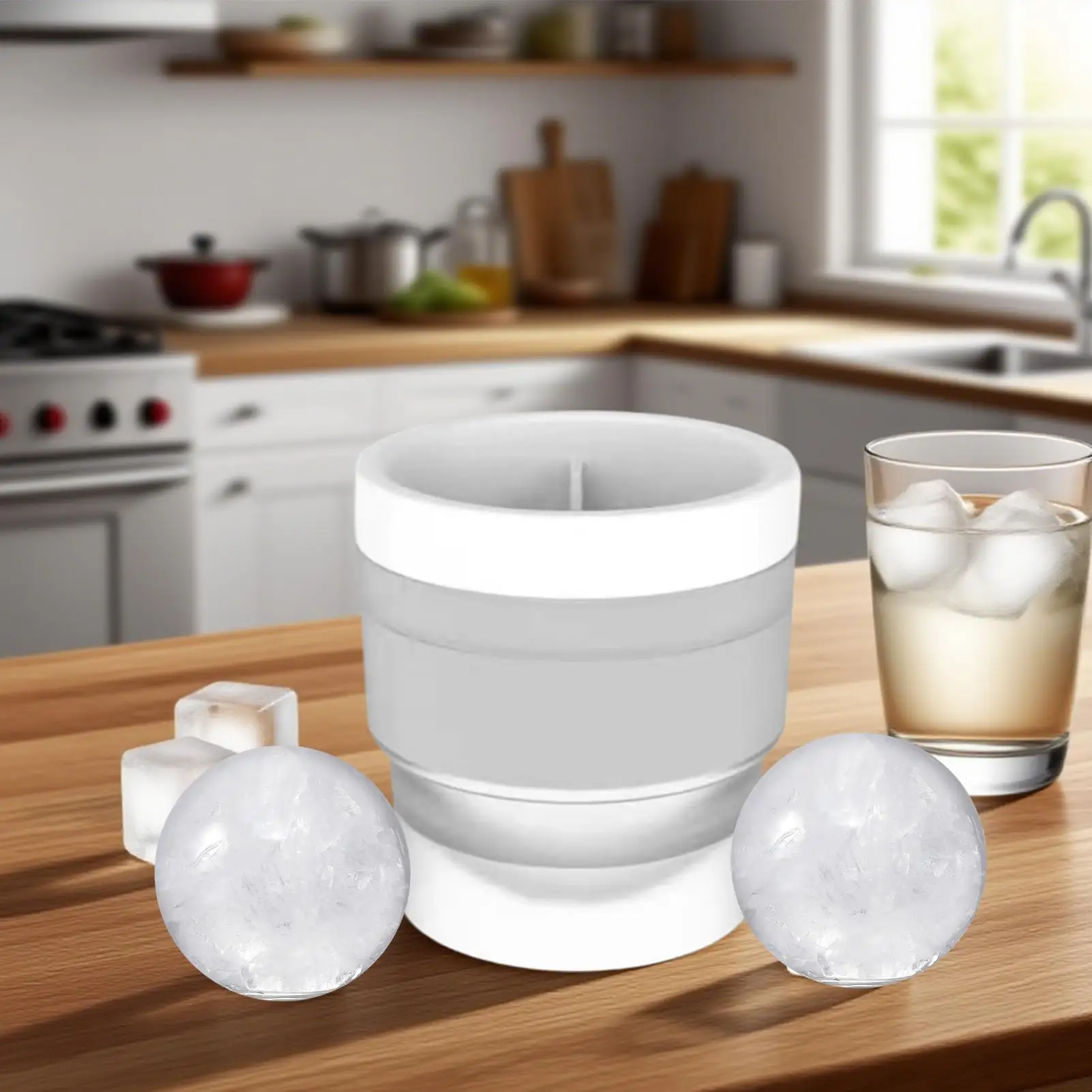 Ice Sphere Mold Non-Stick Round Cube Mold Silicone Whiskey Mould 4 Pieces For Cocktail Drink Wine Kitchen Home Celebration