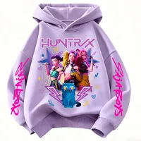 Demone Hunter Girl's Pink Hooded Streetwear Autumn Cute Anime Baby Pullover Kids Y2K Kawaii Long Sleeved T-shirt Casual Clothes
