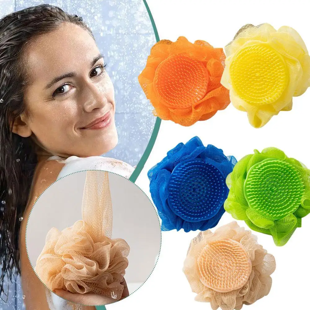 

Two-in-One Bath Ball Scrubber Sponge FlowerBath Tools Exfoliating Body Brush Puff Bath Shower Mesh Ball Massager Cleaning Brush