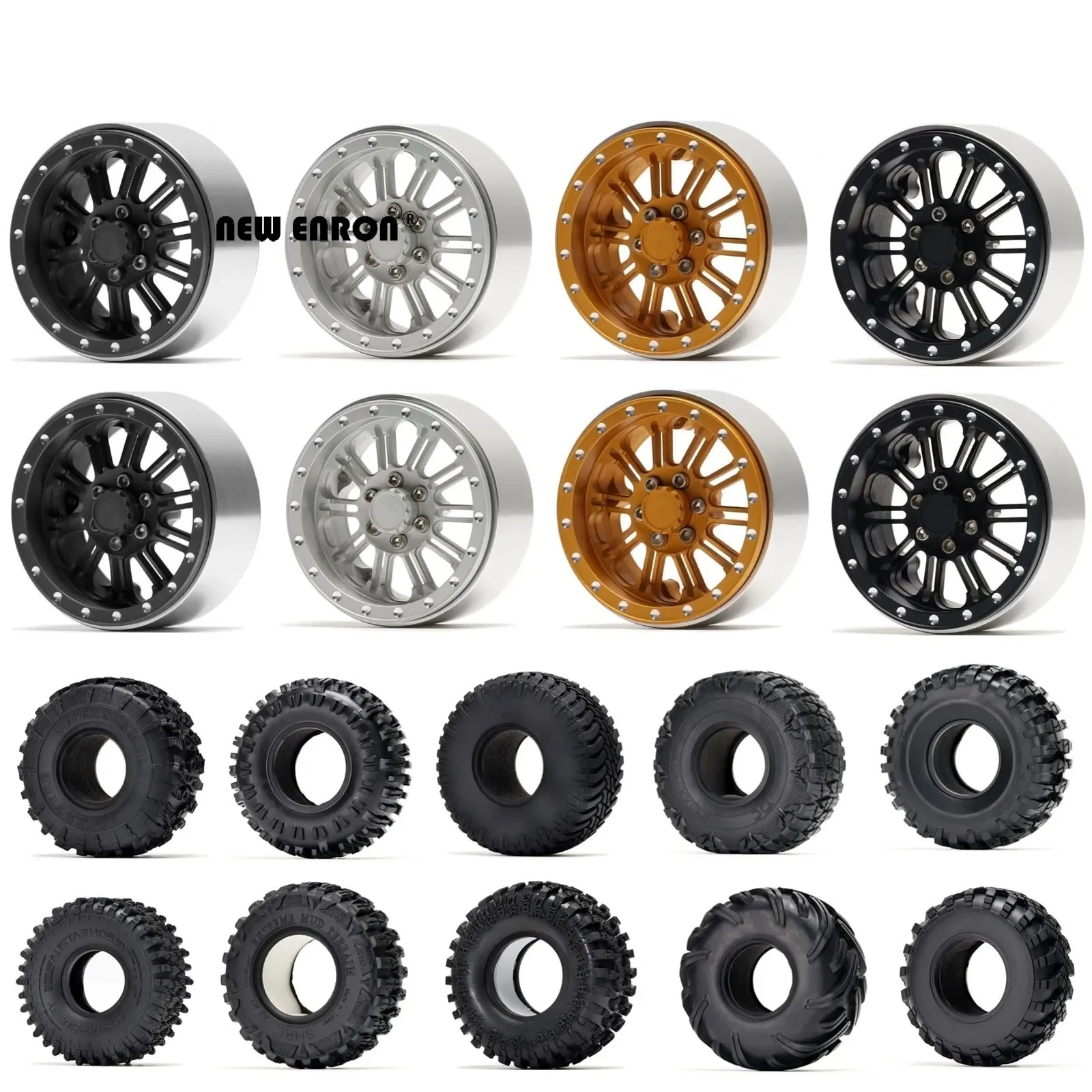 

NEW ENRON 2.2" Alloy 10 Double-spokes Beadlock Wheels Rim & Rubber Tires for RC 1/10 SCX10 II 90046 90047 Traxxas TRX-6 Wraith