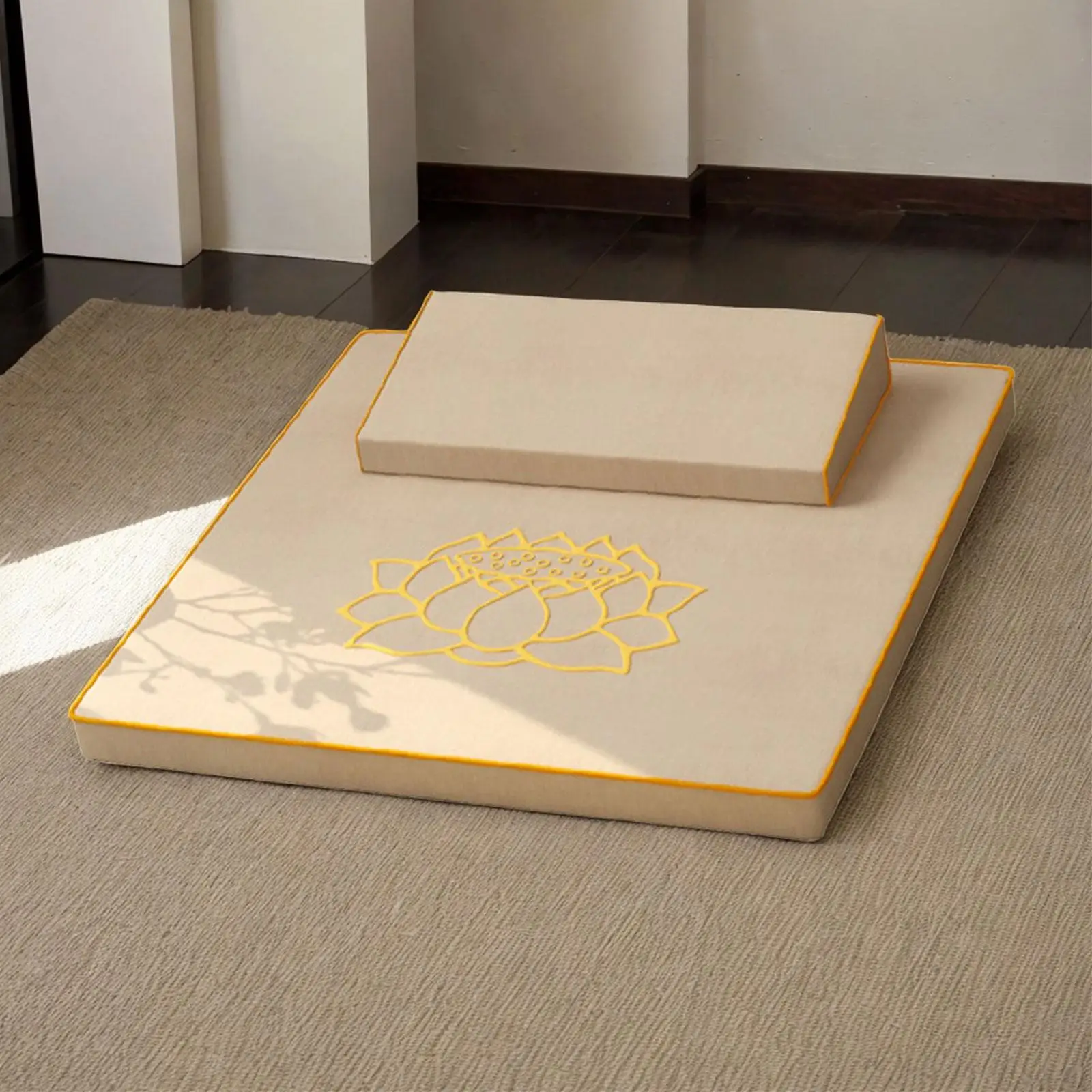 2 Pieces Meditation Cushion Washable Cover Thick Yoga Mat Set Floor Pillows