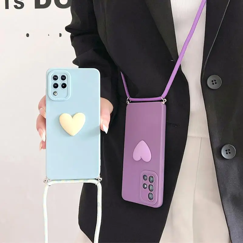 Love Heart Crossbody Lanyard Silicone Phone Case with Cord