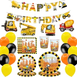 Construction Birthday Party Decor Dump Truck Foil Balloon Disposable Tableware Happy Birthday  Banner Cake Toppers