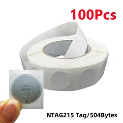 Black NFC Stickers - 25mm NTAG215 Universal Label RFID Tags, ISO14443A13.56MHz - Ntag215 (White 100Pcs)