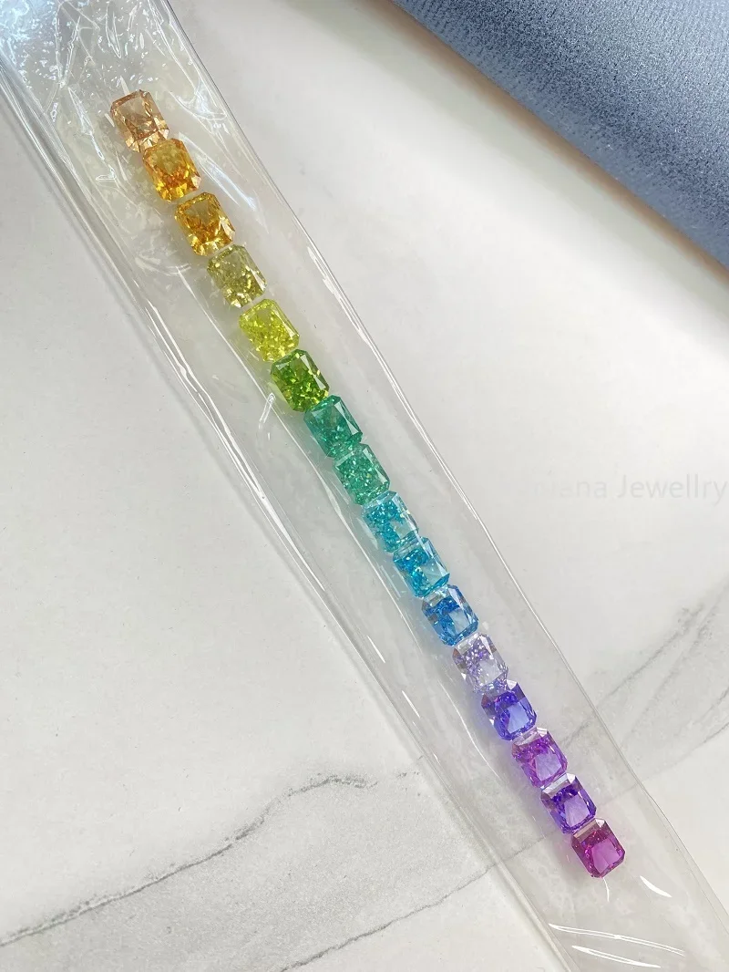 Pirmiana Custom Gradient Crushed Ice Cutting Radiant Cubic Zircona Loose Stone Set for DIY Jewelry Ring Bracelet  Making