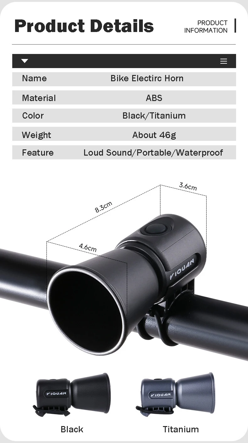 Description Picture 3 of item120DB Loud Sound Bicycle Horn Portable Road Bike Bell Universal MTB Warning Bell Ultralight Cycling Horn Bike Accessories