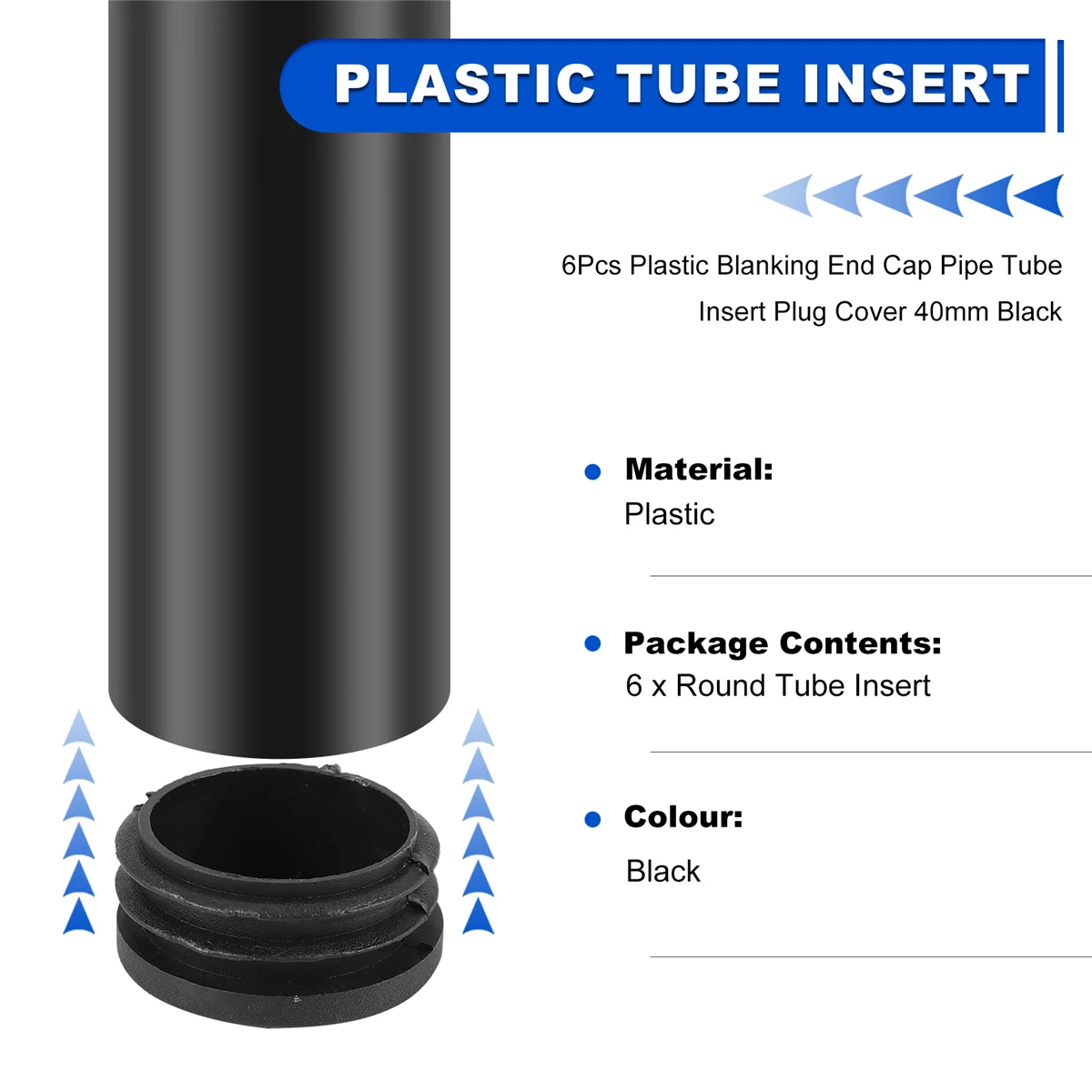 Rubber End Caps 6Pcs Plastic Blanking End Cap Pipe Tube Insert Plug Cover 40mm Black