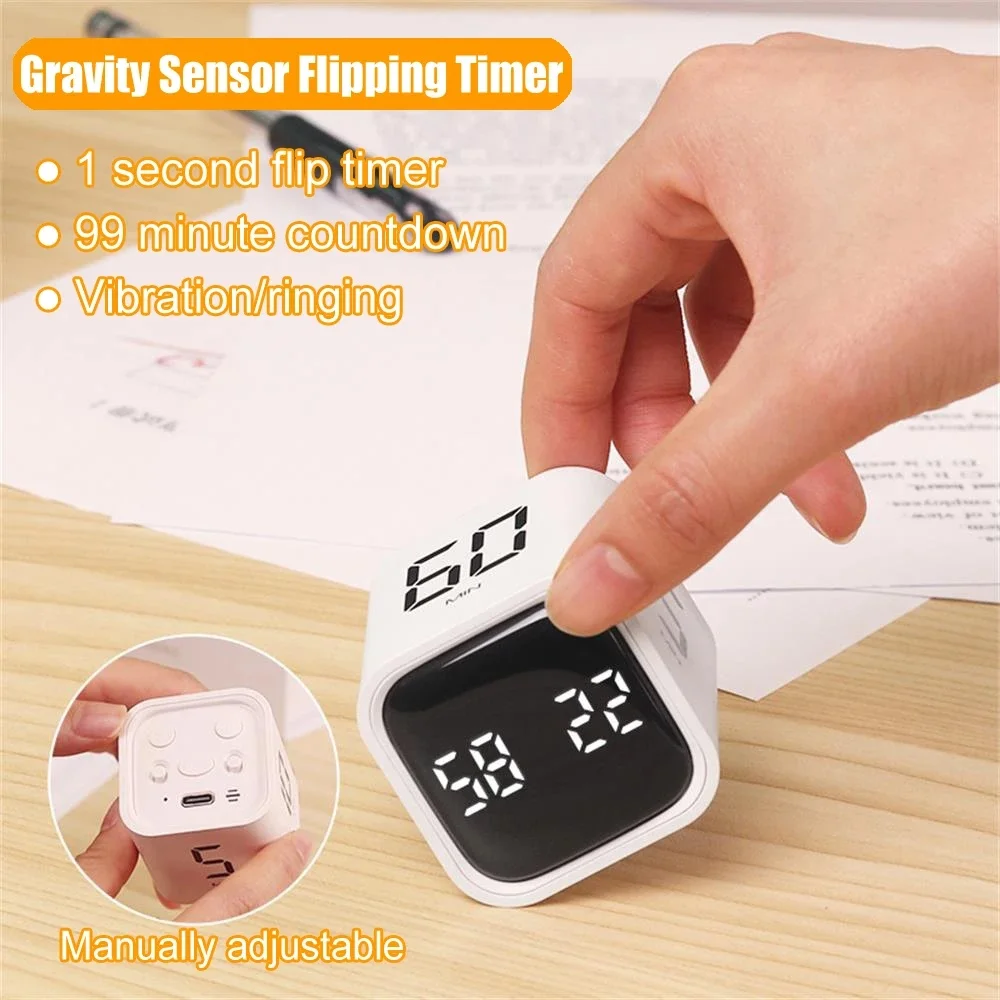 

Mini Digital Cube Timer Gravity Sensor Flipping Timer Portable LED Display 4 Preset Time Dual Modes Countdown Cooking Study