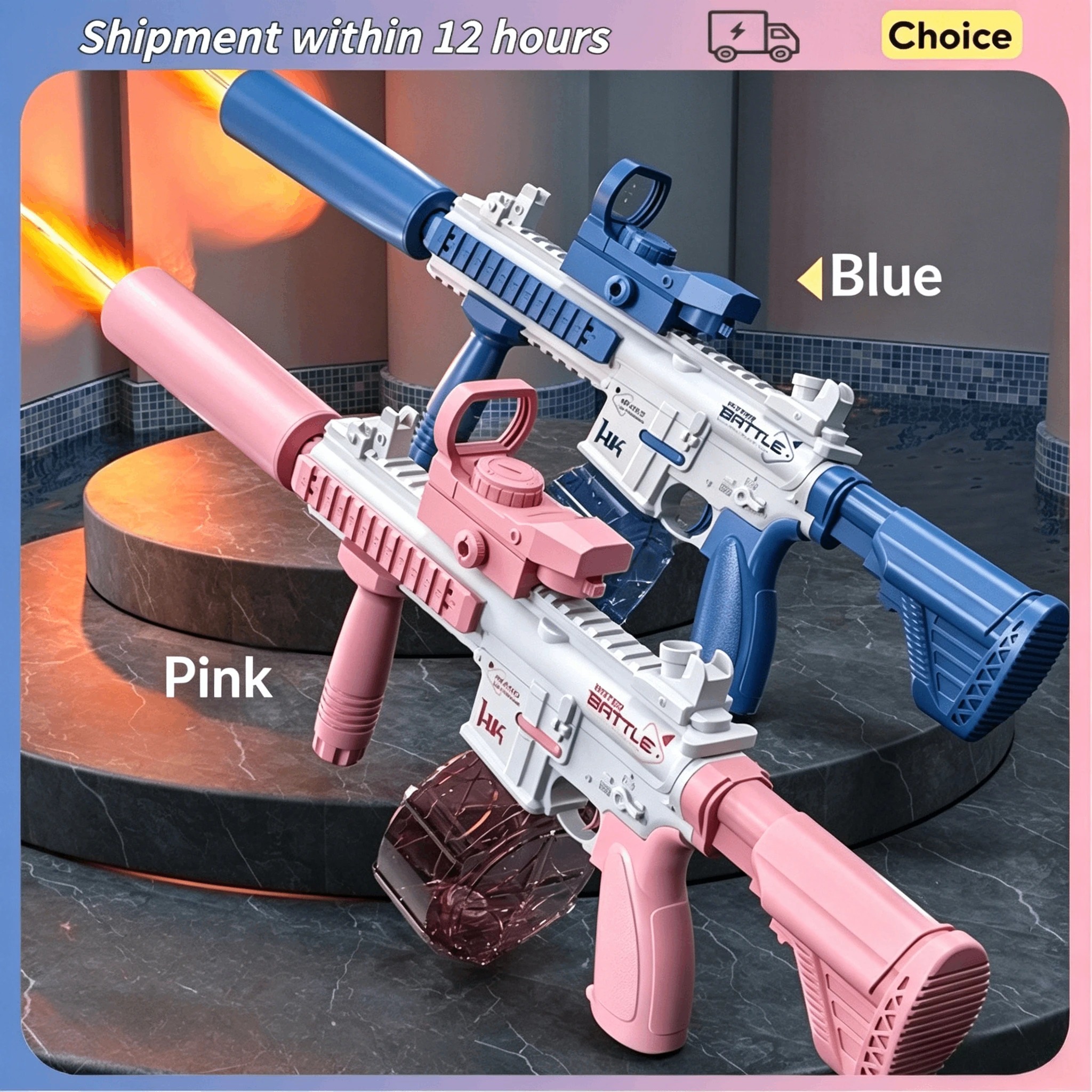 M416 완전 자동 물총 여름 야외 해변 슈팅 게임, 깜박이는 물총 물싸움 장난감, 어린이 선물용