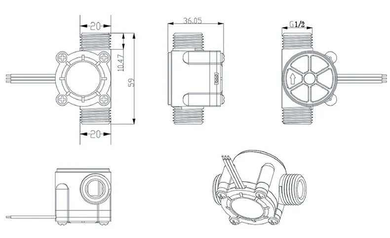 YF-S201 Hall Flow Sensors Water Flow Sensor Hall Effect Liquid Meter G1/2 1/2 In