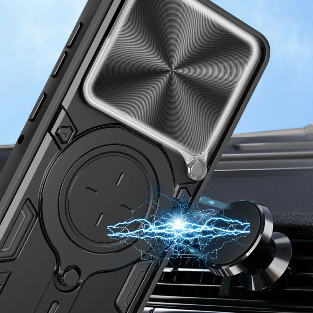 Motorola Edge Fusion Case with Slide Camera Lens Cover, Magnetic Car Mount, and Drop Protection Shockproof Shell