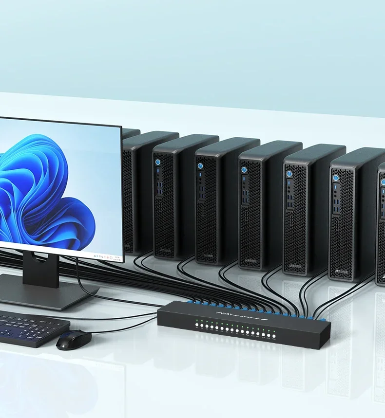 

4Kx2K HDMI KVM Switch 16 Port with Cables Rack Mount KVM Switch Support HDCP EDID for Windows Linux Mac Debian Ubuntu USB2.0