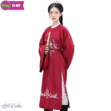 

Ancient Chinese Costume Tang Ming Dynasty Ethnic Long Sleeve Hanfu Folk Dance Robe Chinese Traditional Stage Performance Outfit