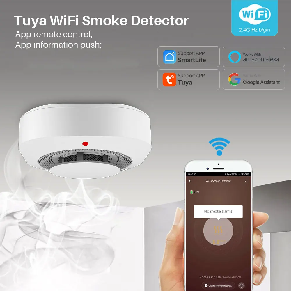 Détecteur De Fumée Wifi Intelligent Tuya, Système D'alarme De Sécurité Pour  Maison Connectée, Alarme Incendie, Application Smart Life - Automatisation  Modules - AliExpress