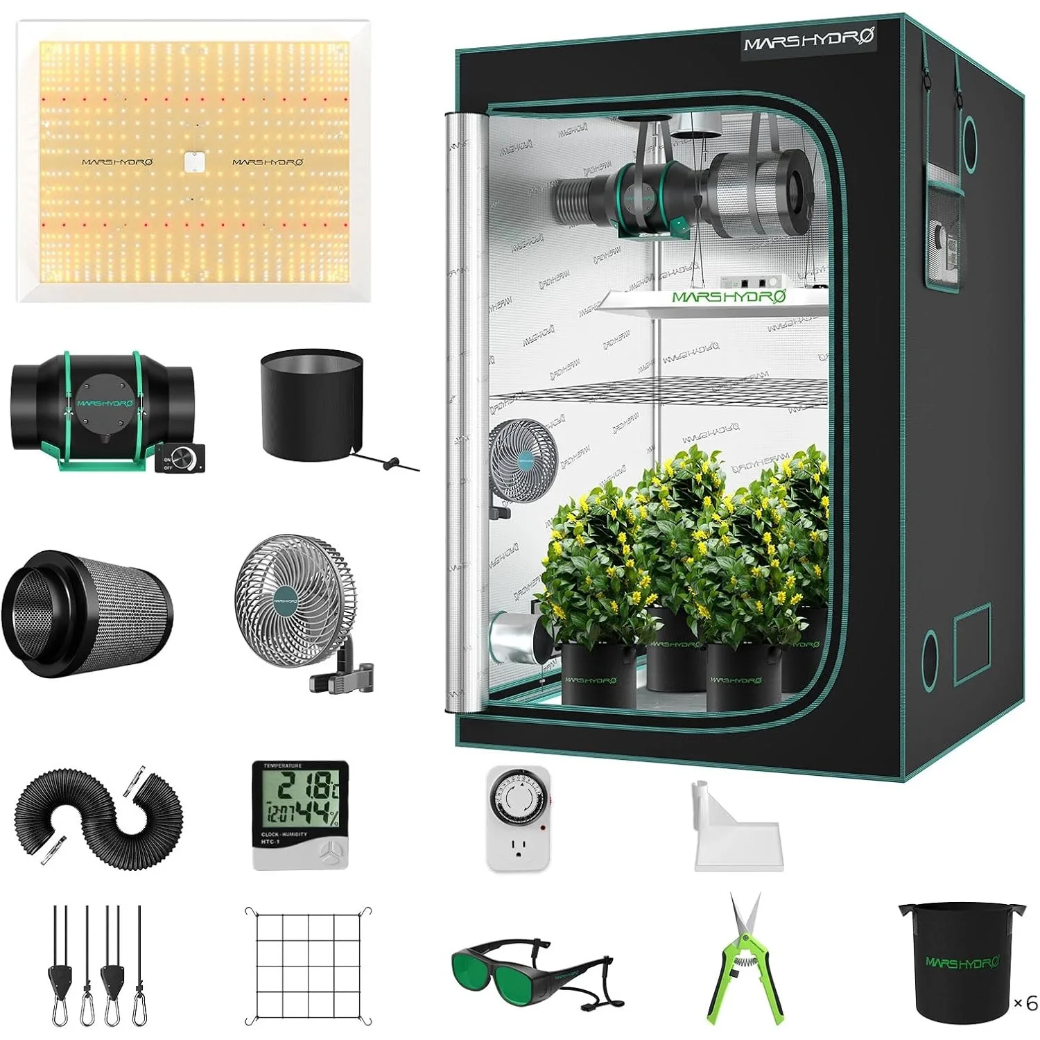 4x4 Grow Tent Kit Complete 300W TSW2000 Dimmable Light 684Pcs LED 48"x48"x80" 1680D High Reflective Mylar Grow Tent