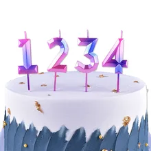 1pcs Purple Starry Sky Digital Candles Birthday Cake Decoration One Year Old Wishing Gradient Party Dessert Table Dress Up