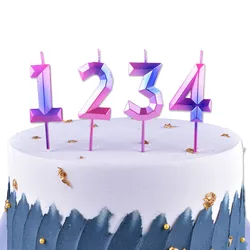 1pcs Purple Starry Sky Digital Candles Birthday Cake Decoration One Year Old Wishing Gradient Party Dessert Table Dress Up