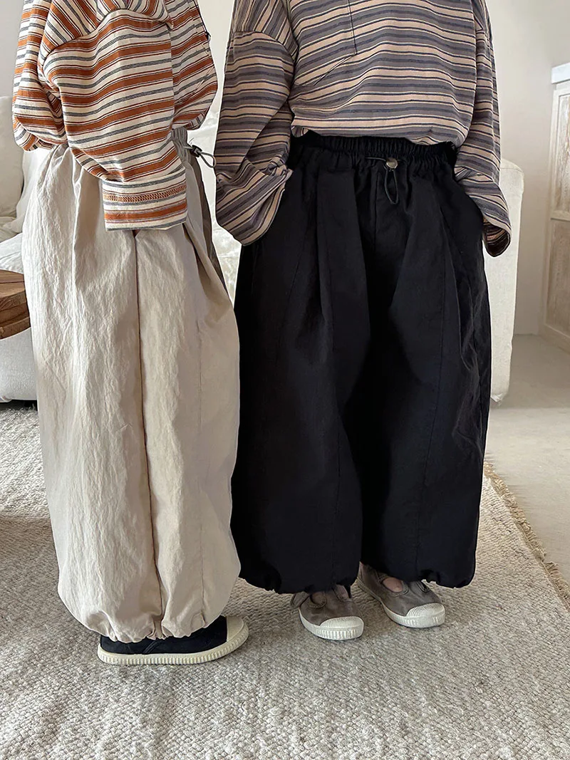 Autumn Kids Casual Wide Leg Pants Solid Color Drawstring Trousers